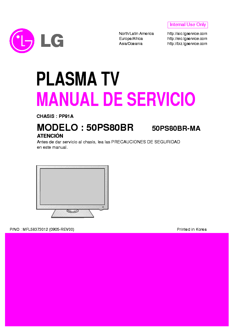 LG 50PS80BR[-MA] CHASSIS PP91A service manual (1st page)